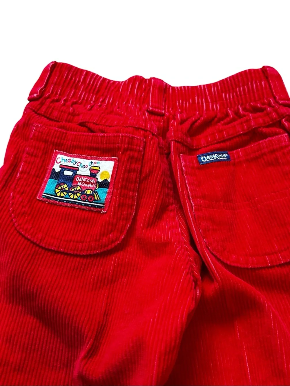 Vintage Oshkosh B’Gosh Red Corduroy Pants Train Patch 80s 90s Retro Size 3T
